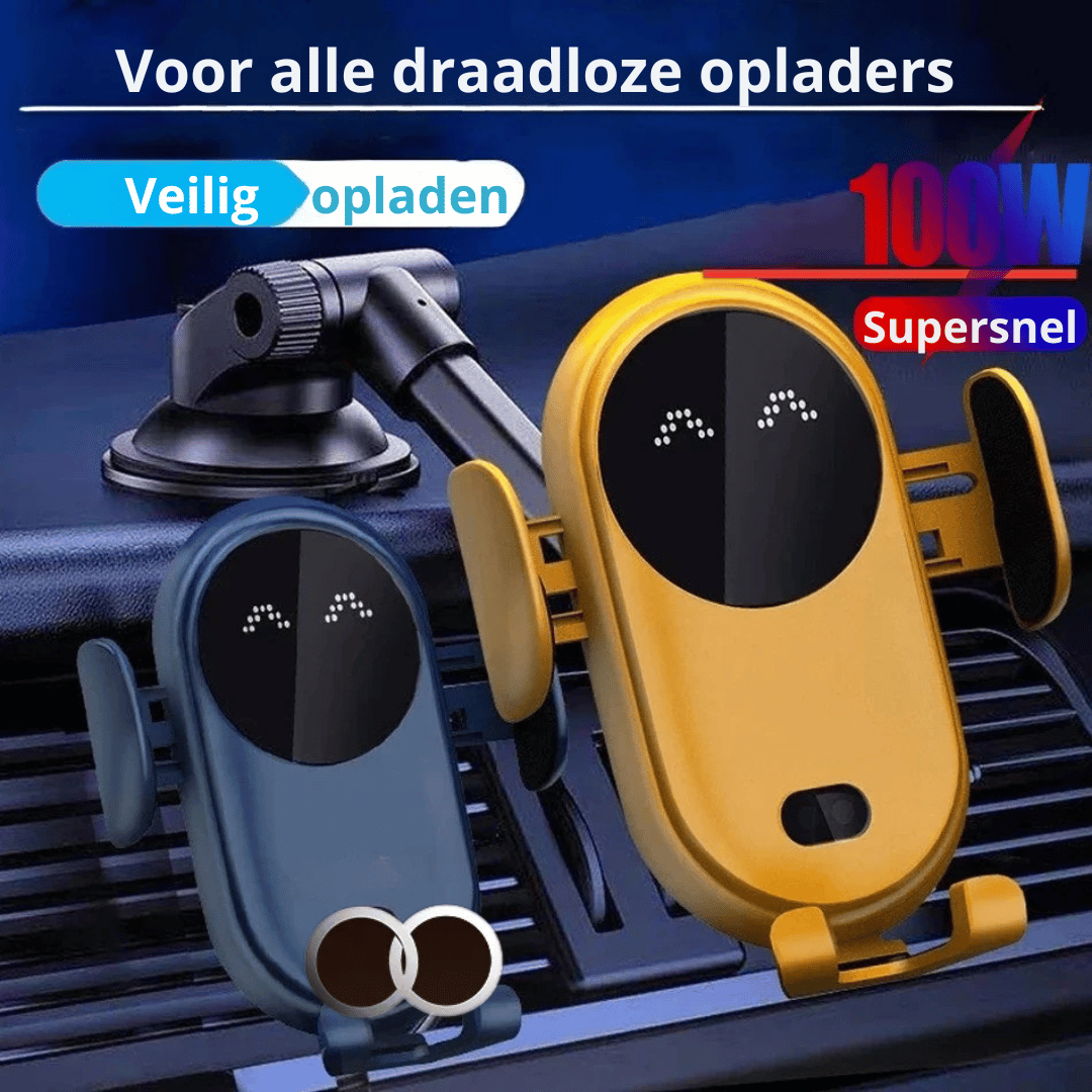 100W Draadloze Auto Oplader en Telefoonhouder – Slimme Infrarooddetectie