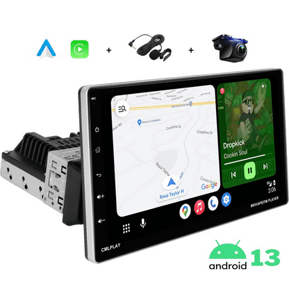 1Din Autoradio – 9 Inch Android 13 – Draadloos CarPlay & Android Auto – HD Touchscreen