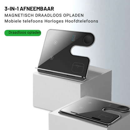 3-in-1 Magnetische Draadloze Oplader | Voor Telefoons, Horloges & Oordopjes