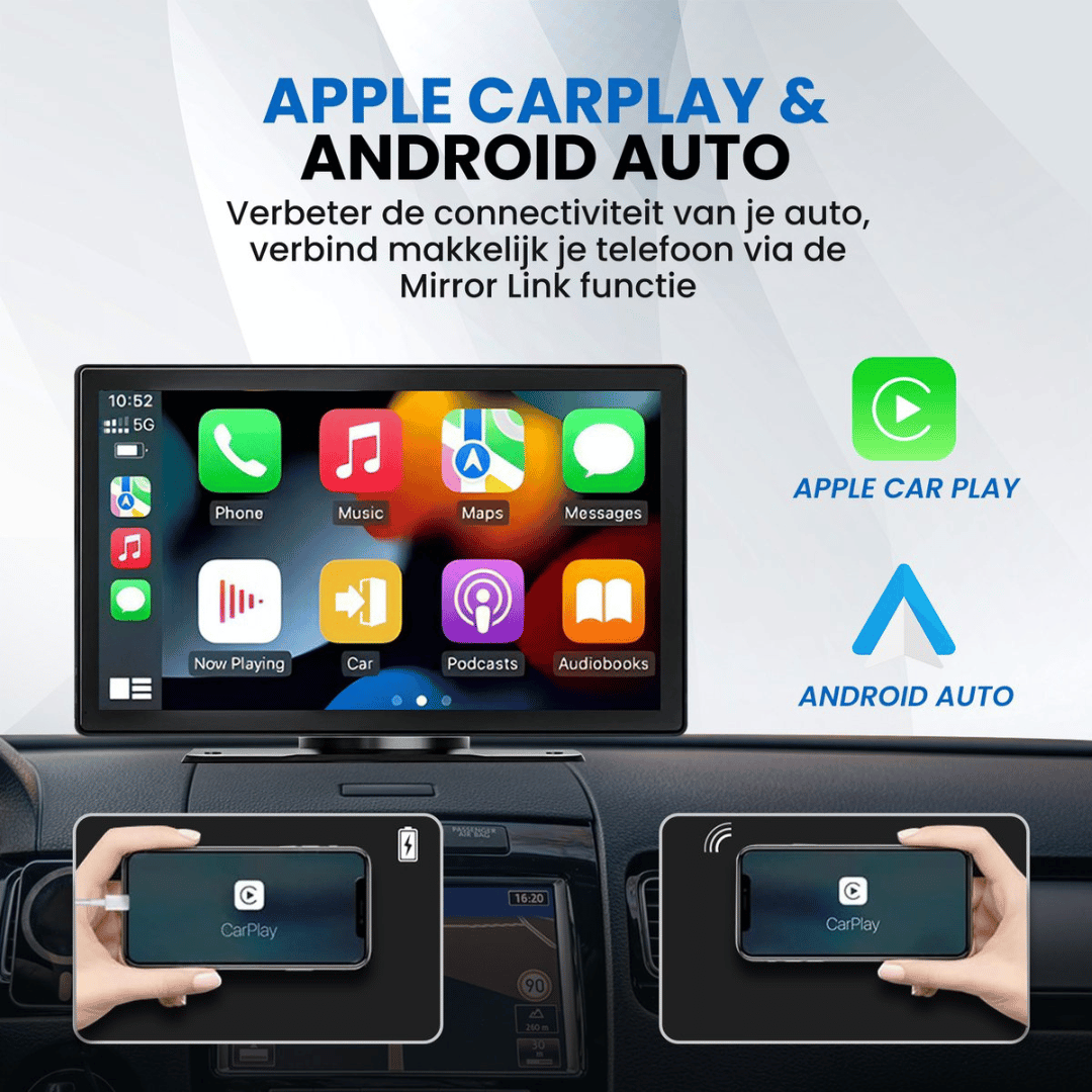 9-Inch Navigatiesysteem Auto - Draadloos Apple CarPlay & Android Auto - Inclusief Achteruitrijcamera en Dashcam