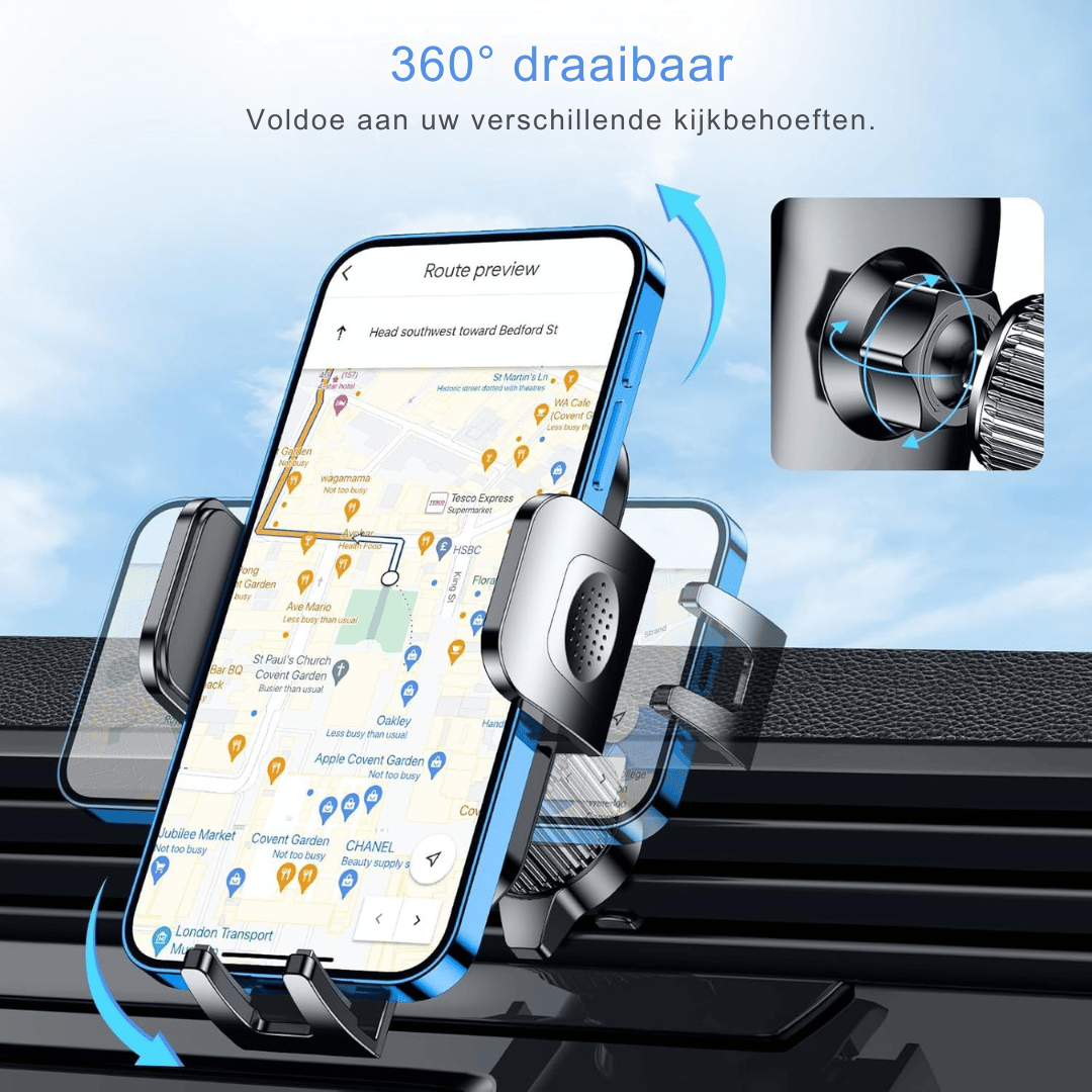 Blukar Telefoonhouder Auto – 360° Draaibare Luchtroosterhouder met Stabiele Haakclip