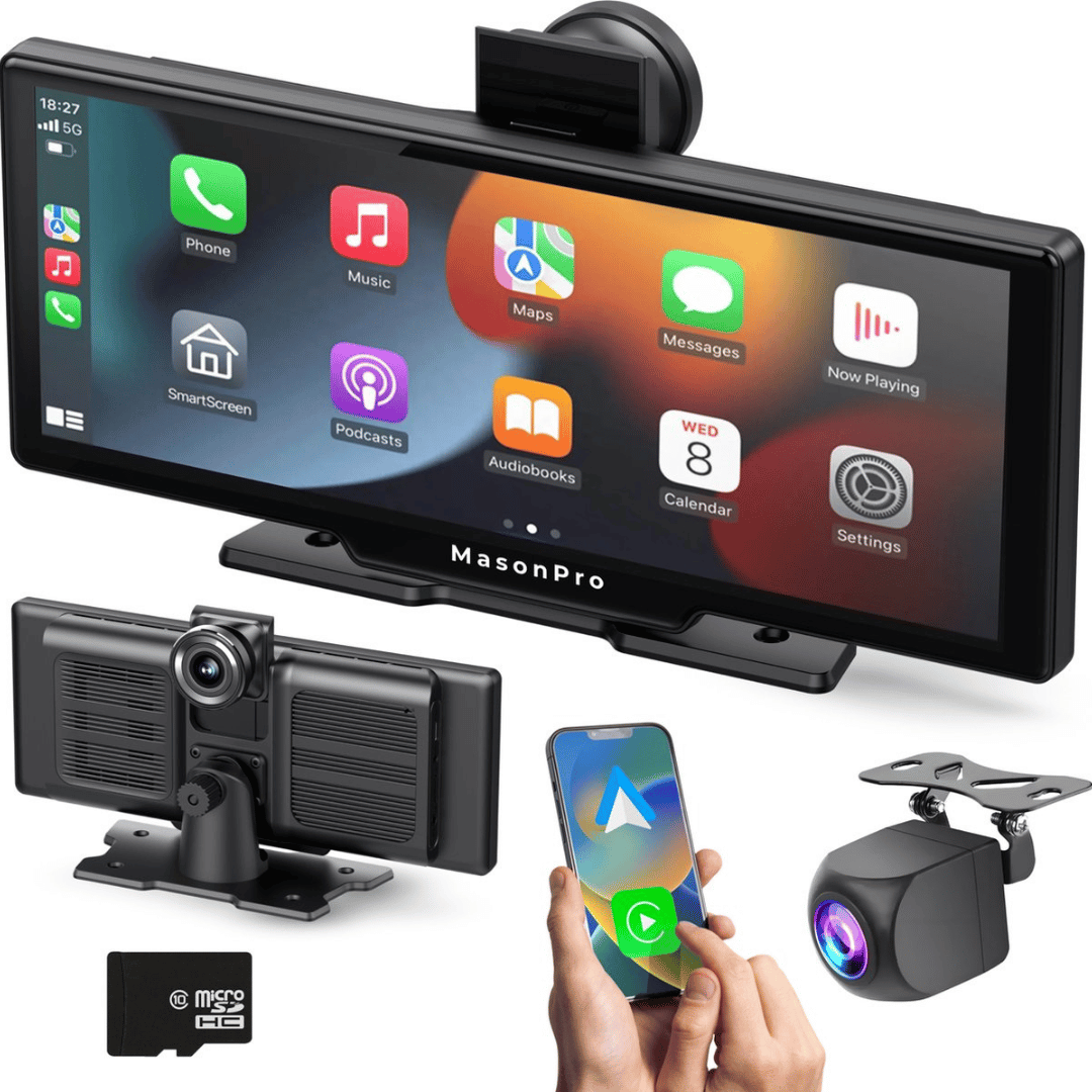 Draadloos 10-Inch CarPlay Scherm – Apple & Android Auto – Inclusief Dashcam en Achteruitrijcamera