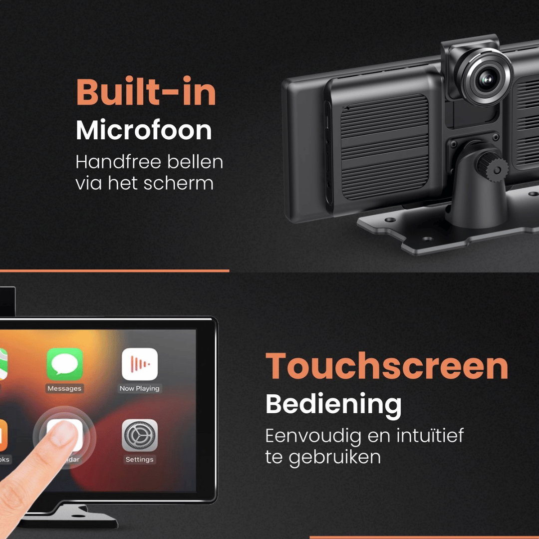 Draadloos 10-Inch CarPlay Scherm – Apple & Android Auto – Inclusief Dashcam en Achteruitrijcamera