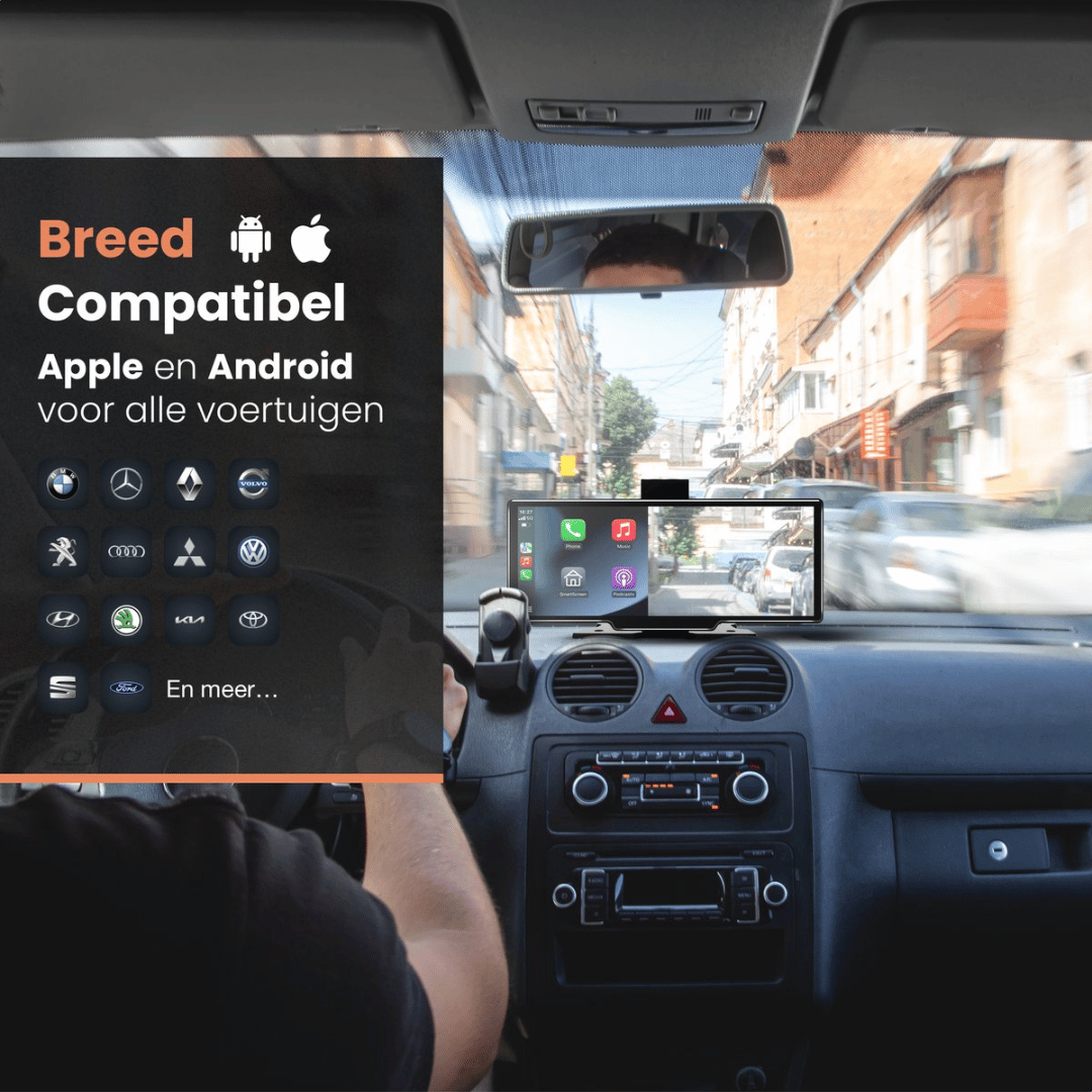 Draadloos 10-Inch CarPlay Scherm – Apple & Android Auto – Inclusief Dashcam en Achteruitrijcamera