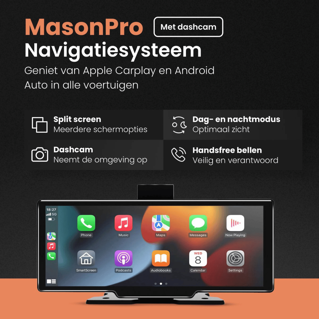 Draadloos 10-Inch CarPlay Scherm – Apple & Android Auto – Inclusief Dashcam en Achteruitrijcamera