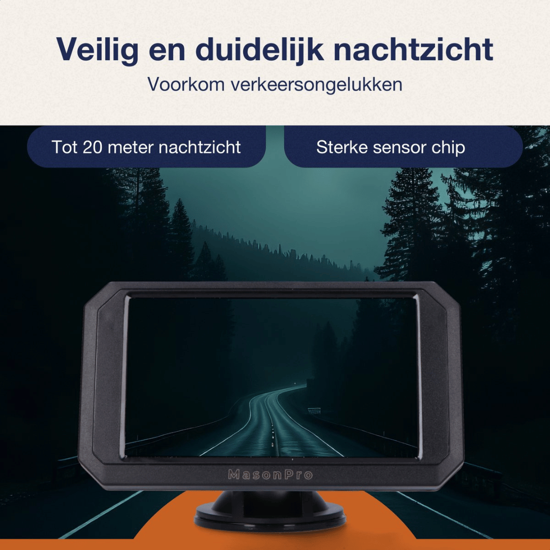 Draadloze Achteruitrijcamera – 5 Inch Monitor – IP67 – Nachtzicht 20m – Voor Auto, Camper &Vrachtwagen