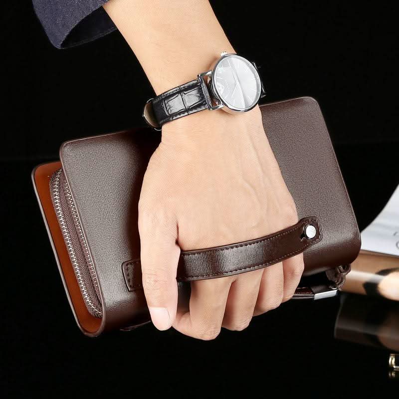 Pochette pour homme en cuir véritable 