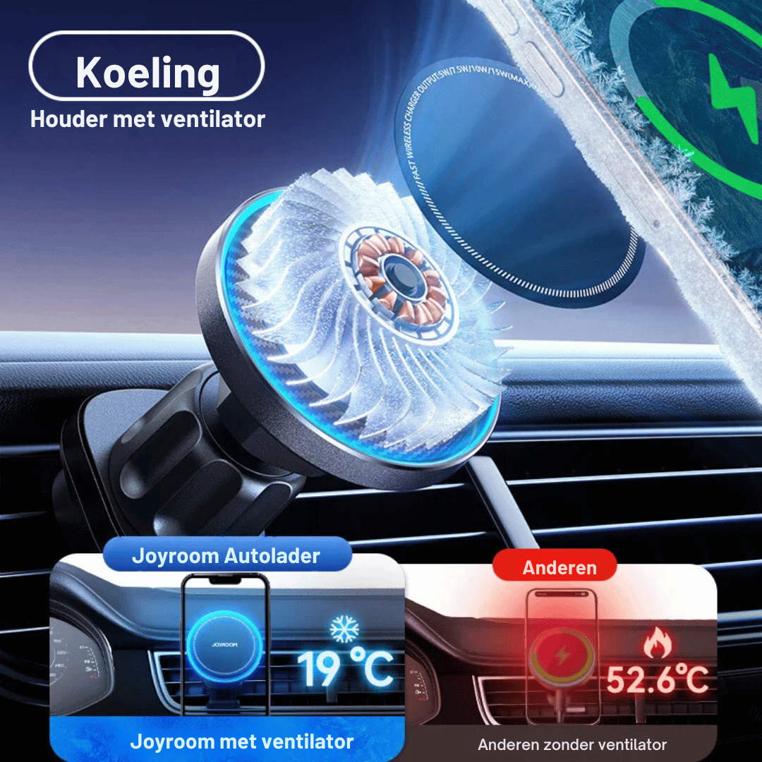 15W Magnetische Auto-oplader Met Koeling | Snelle Draadloze Telefoonhouder