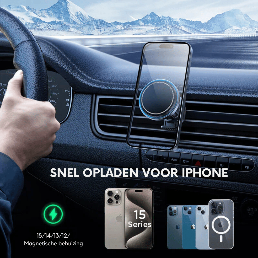 15W Magnetische Auto-oplader Met Koeling | Snelle Draadloze Telefoonhouder