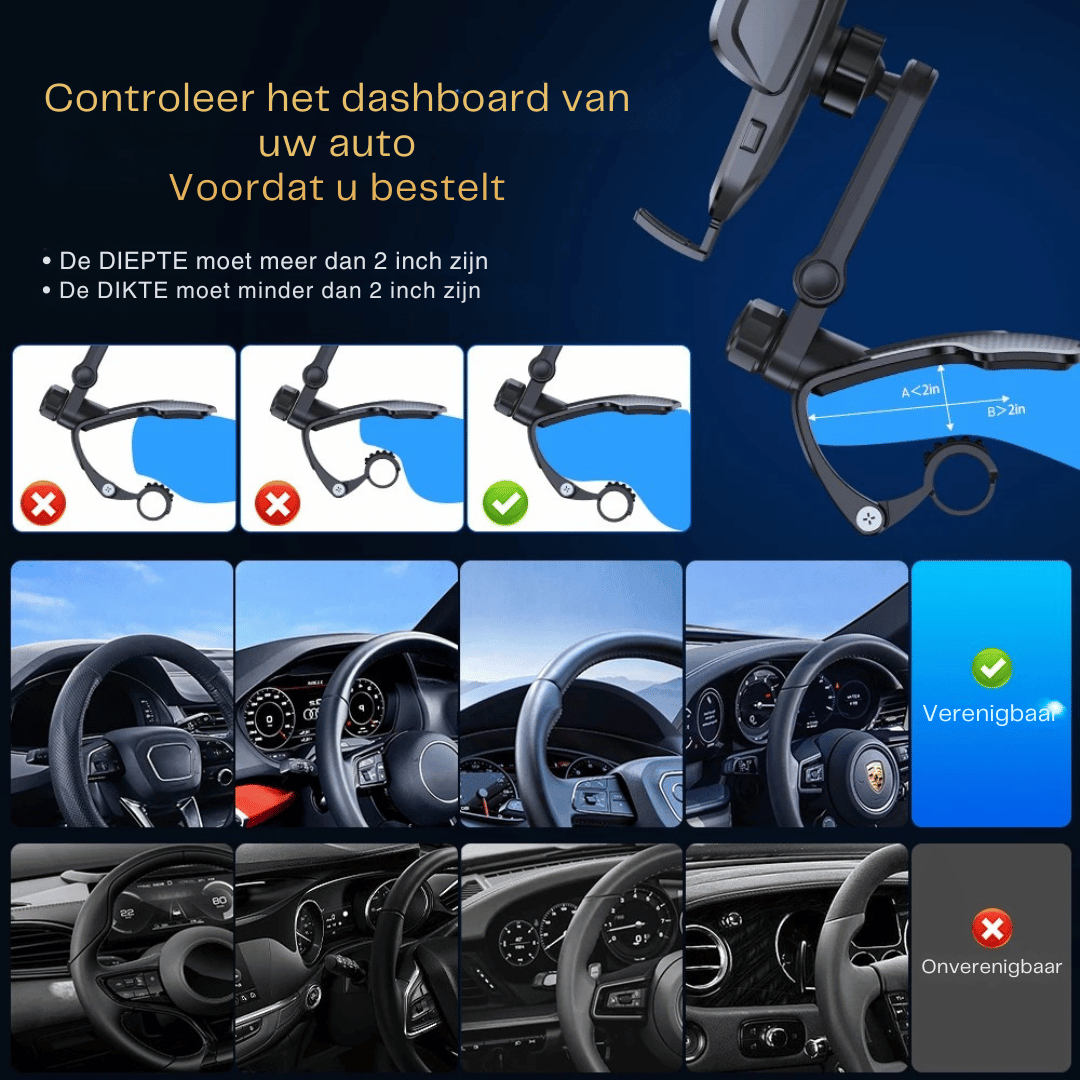 Universele Dashboard Telefoonhouder – 360° Draaibare Clip voor 4-7 Inch Smartphones