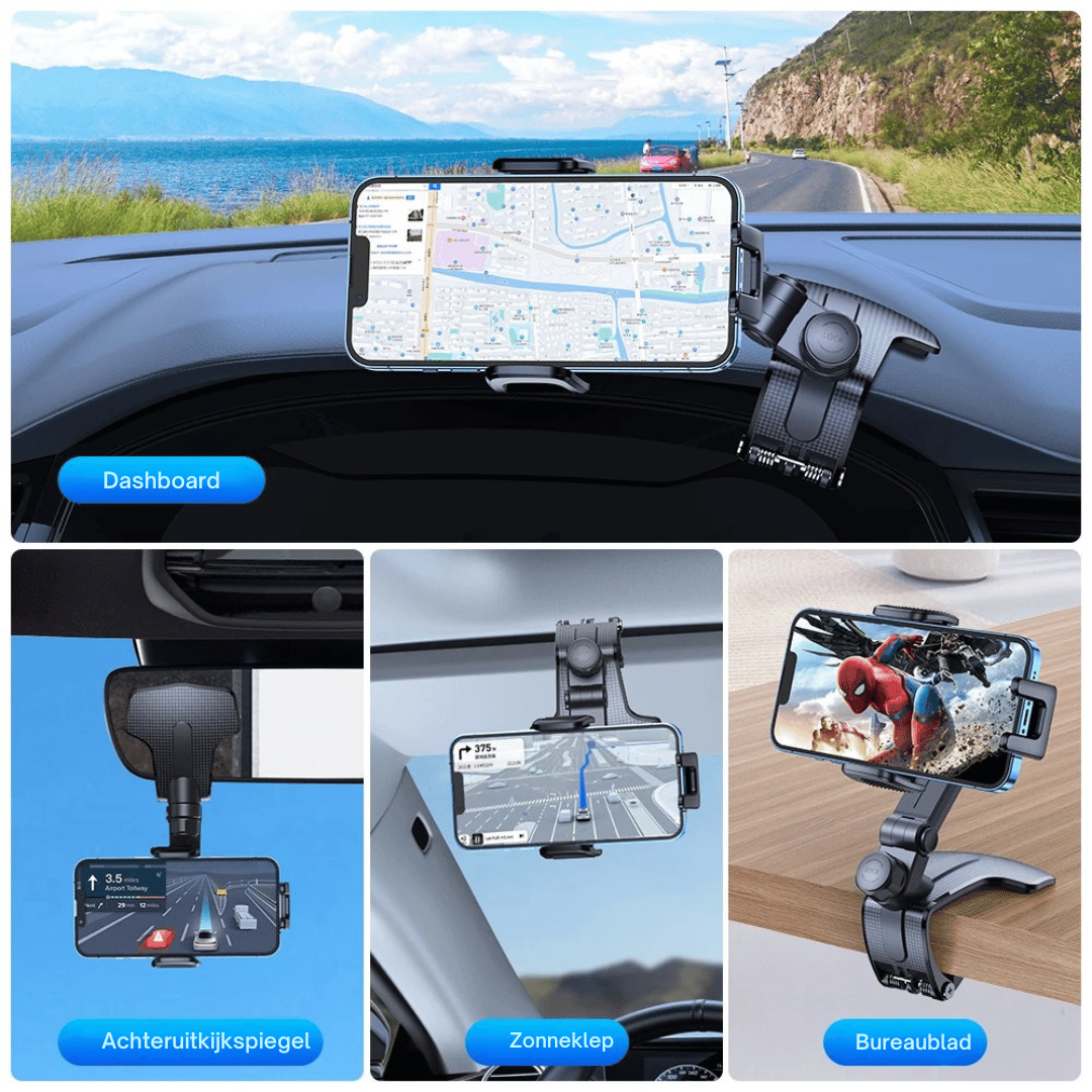 Universele Dashboard Telefoonhouder – 360° Draaibare Clip voor 4-7 Inch Smartphones