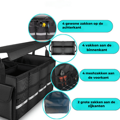 XXL Auto Organizer – 63L Opvouwbare Kofferbak- en Stoel Organizer